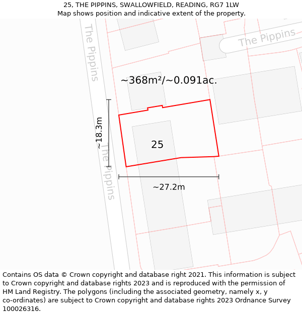 25, THE PIPPINS, SWALLOWFIELD, READING, RG7 1LW: Plot and title map
