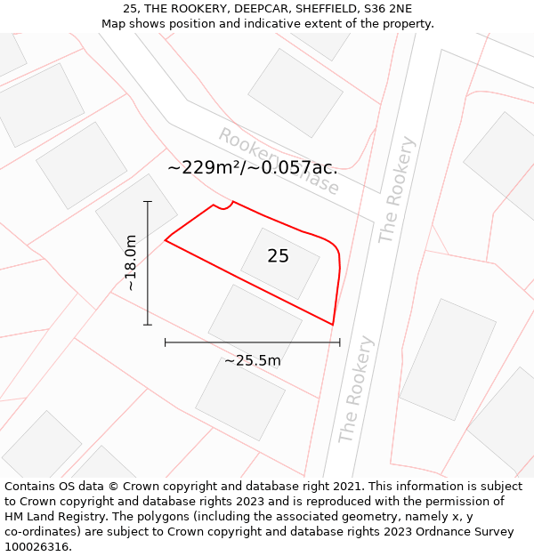 25, THE ROOKERY, DEEPCAR, SHEFFIELD, S36 2NE: Plot and title map