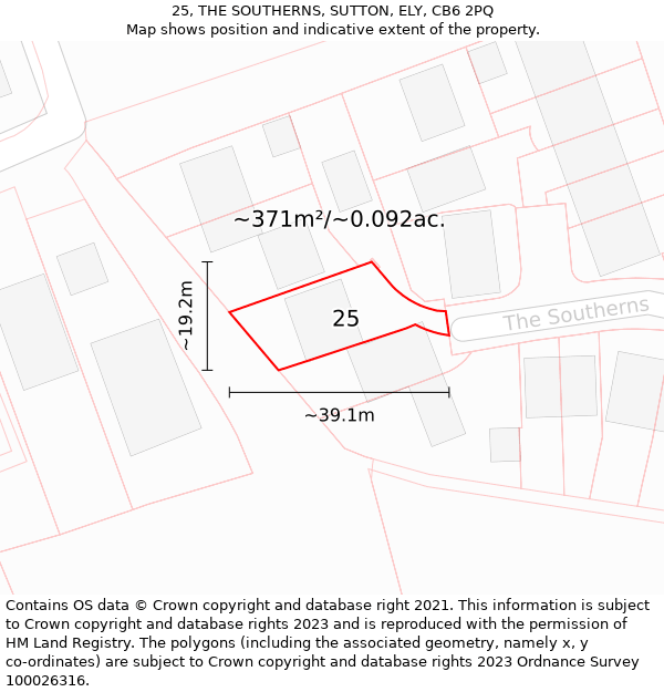 25, THE SOUTHERNS, SUTTON, ELY, CB6 2PQ: Plot and title map