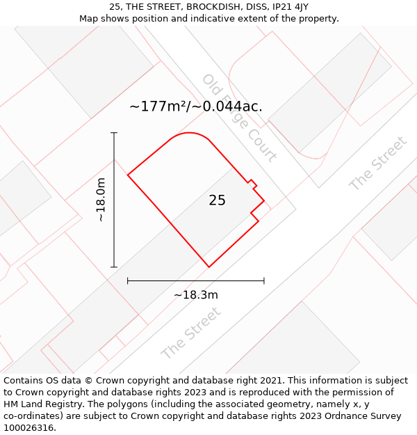 25, THE STREET, BROCKDISH, DISS, IP21 4JY: Plot and title map