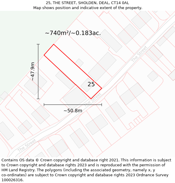 25, THE STREET, SHOLDEN, DEAL, CT14 0AL: Plot and title map