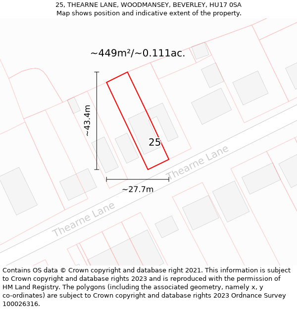 25, THEARNE LANE, WOODMANSEY, BEVERLEY, HU17 0SA: Plot and title map