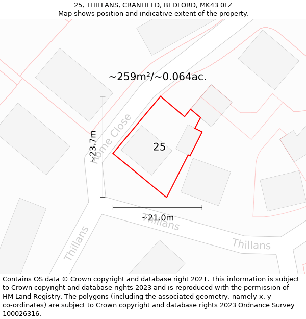 25, THILLANS, CRANFIELD, BEDFORD, MK43 0FZ: Plot and title map