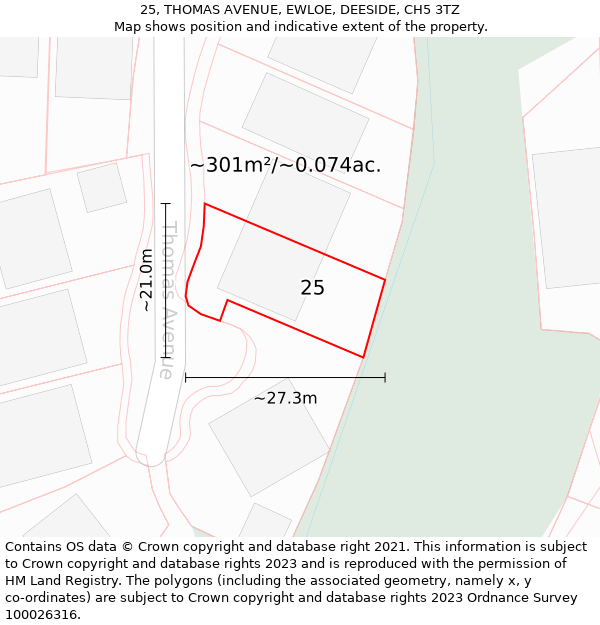 25, THOMAS AVENUE, EWLOE, DEESIDE, CH5 3TZ: Plot and title map