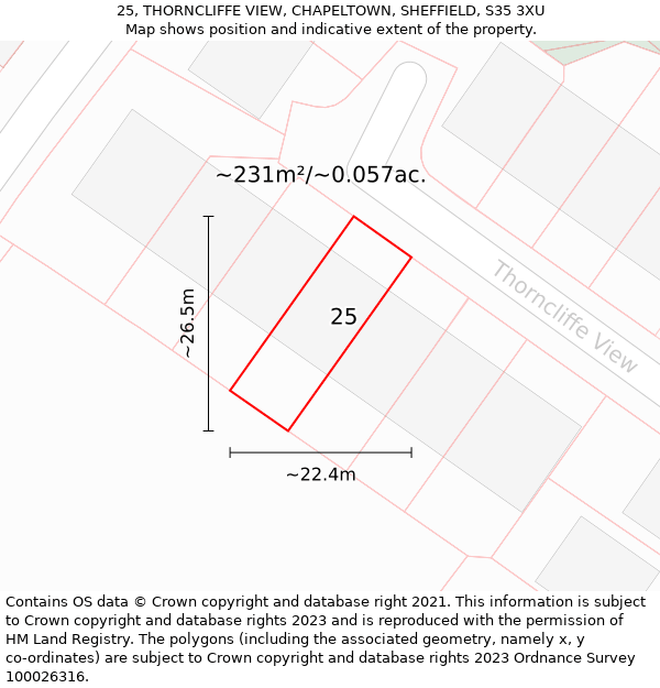 25, THORNCLIFFE VIEW, CHAPELTOWN, SHEFFIELD, S35 3XU: Plot and title map