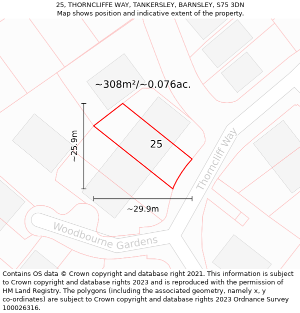 25, THORNCLIFFE WAY, TANKERSLEY, BARNSLEY, S75 3DN: Plot and title map