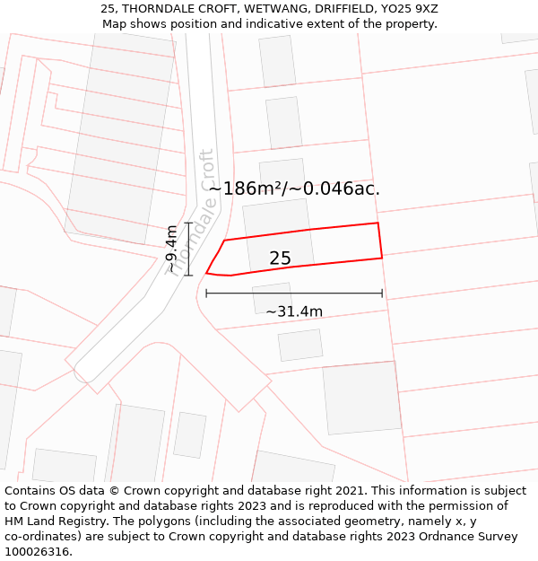 25, THORNDALE CROFT, WETWANG, DRIFFIELD, YO25 9XZ: Plot and title map