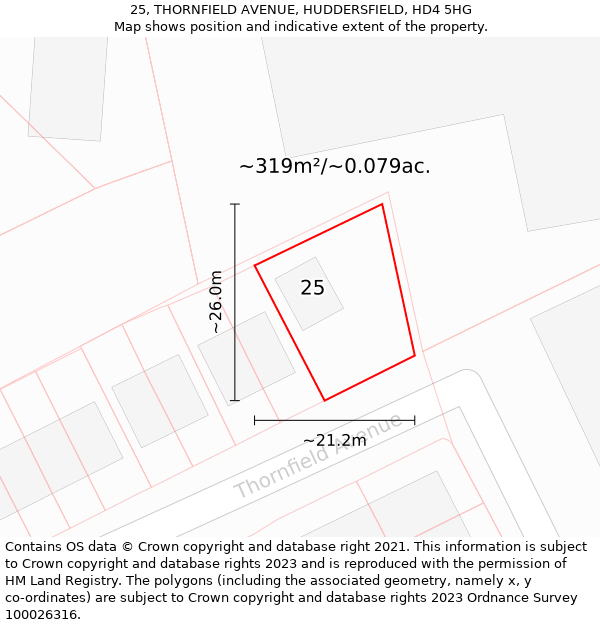 25, THORNFIELD AVENUE, HUDDERSFIELD, HD4 5HG: Plot and title map