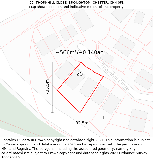 25, THORNHILL CLOSE, BROUGHTON, CHESTER, CH4 0FB: Plot and title map