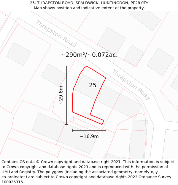 25, THRAPSTON ROAD, SPALDWICK, HUNTINGDON, PE28 0TA: Plot and title map