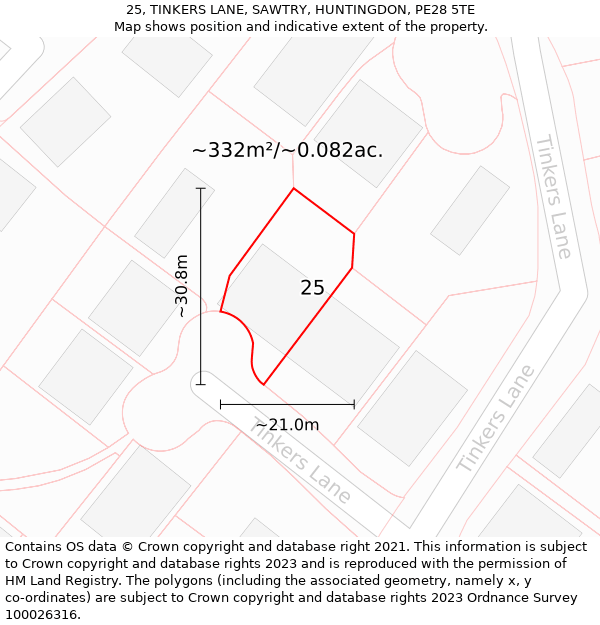 25, TINKERS LANE, SAWTRY, HUNTINGDON, PE28 5TE: Plot and title map