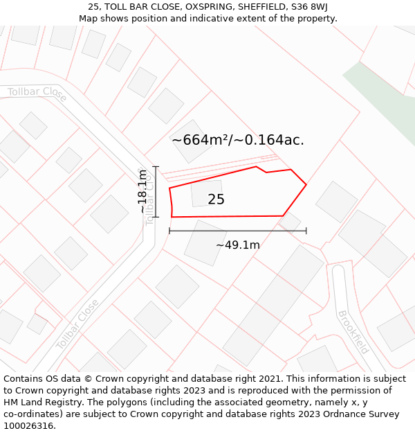 25, TOLL BAR CLOSE, OXSPRING, SHEFFIELD, S36 8WJ: Plot and title map