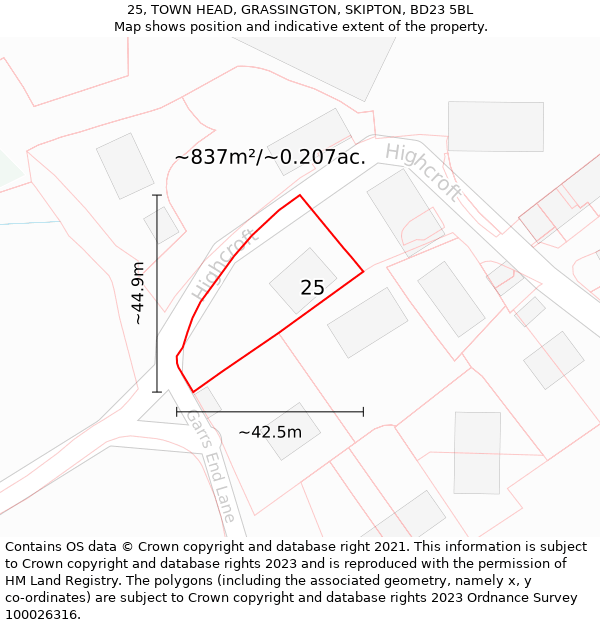 25, TOWN HEAD, GRASSINGTON, SKIPTON, BD23 5BL: Plot and title map