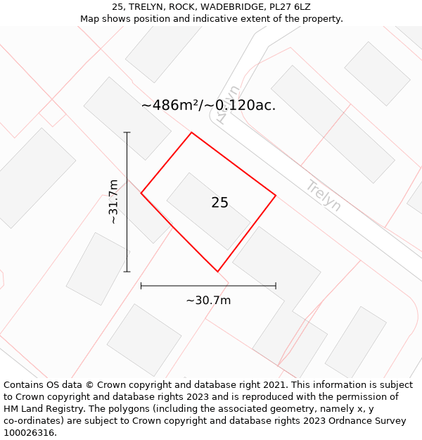 25, TRELYN, ROCK, WADEBRIDGE, PL27 6LZ: Plot and title map