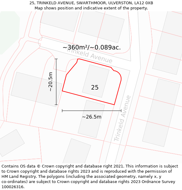 25, TRINKELD AVENUE, SWARTHMOOR, ULVERSTON, LA12 0XB: Plot and title map