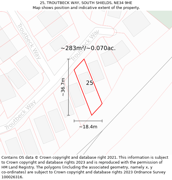 25, TROUTBECK WAY, SOUTH SHIELDS, NE34 9HE: Plot and title map