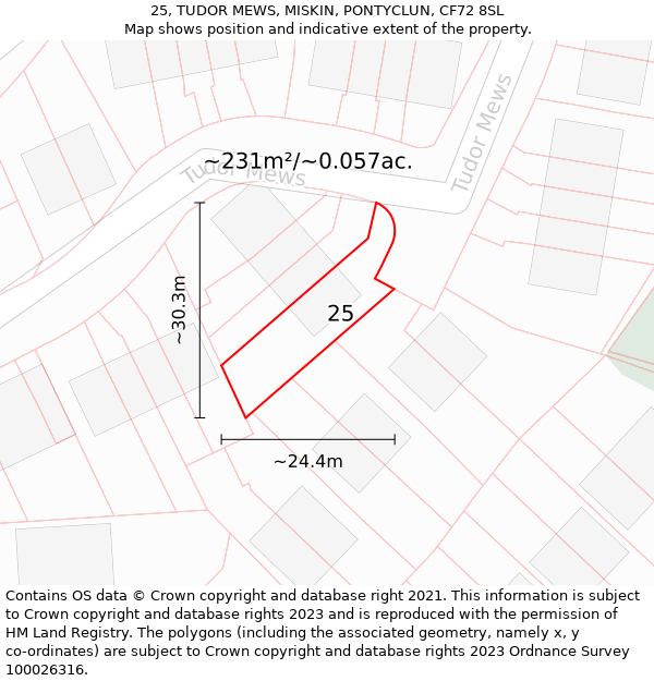 25, TUDOR MEWS, MISKIN, PONTYCLUN, CF72 8SL: Plot and title map