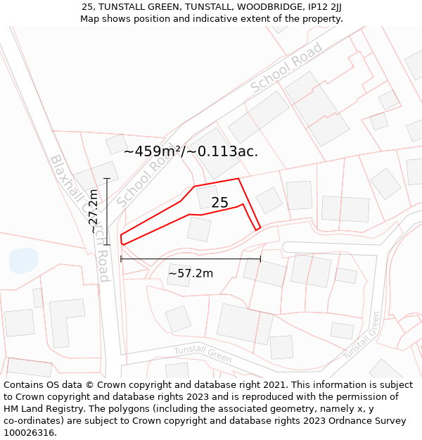 25, TUNSTALL GREEN, TUNSTALL, WOODBRIDGE, IP12 2JJ: Plot and title map