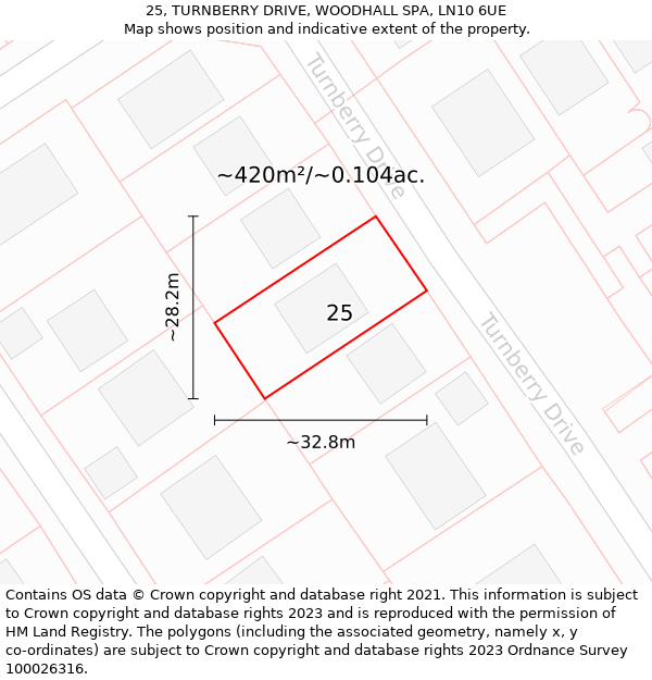 25, TURNBERRY DRIVE, WOODHALL SPA, LN10 6UE: Plot and title map