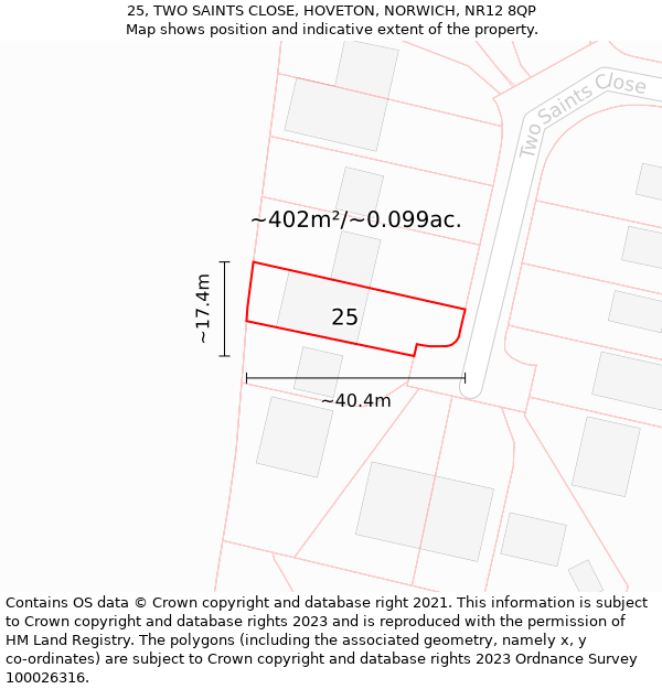 25, TWO SAINTS CLOSE, HOVETON, NORWICH, NR12 8QP: Plot and title map