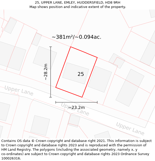 25, UPPER LANE, EMLEY, HUDDERSFIELD, HD8 9RH: Plot and title map