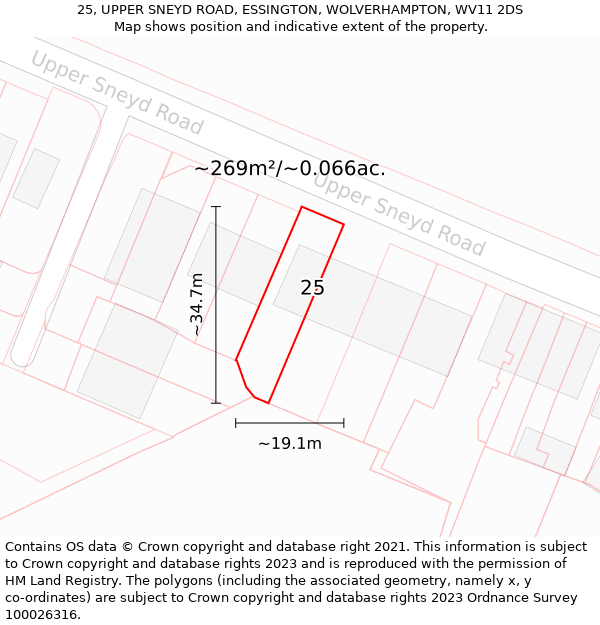 25, UPPER SNEYD ROAD, ESSINGTON, WOLVERHAMPTON, WV11 2DS: Plot and title map
