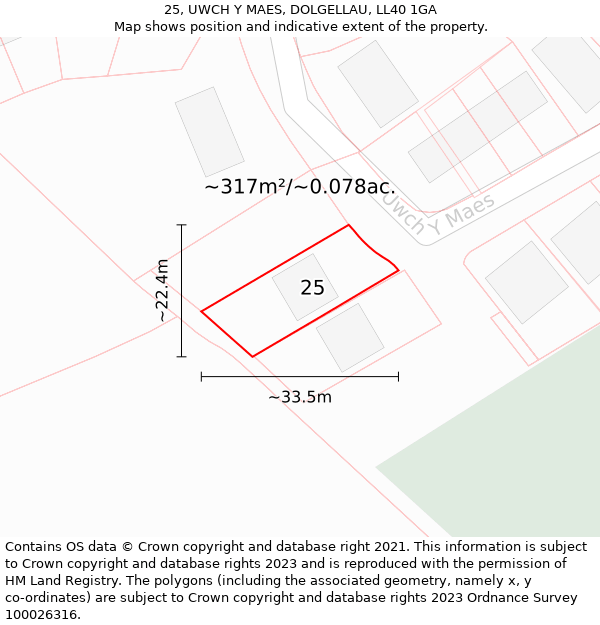 25, UWCH Y MAES, DOLGELLAU, LL40 1GA: Plot and title map