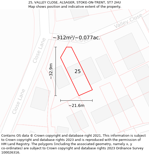 25, VALLEY CLOSE, ALSAGER, STOKE-ON-TRENT, ST7 2HU: Plot and title map