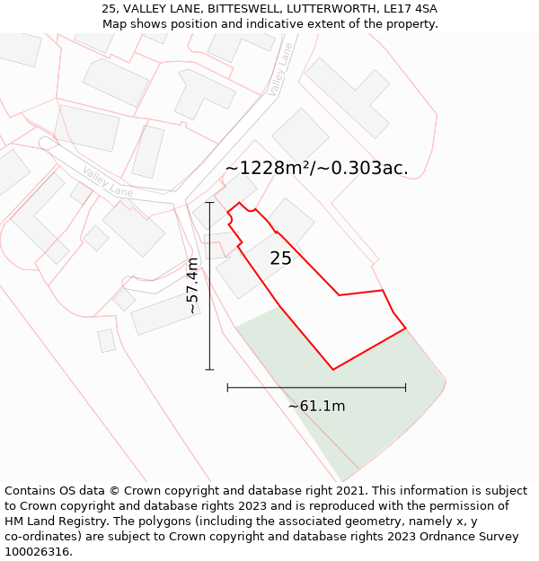 25, VALLEY LANE, BITTESWELL, LUTTERWORTH, LE17 4SA: Plot and title map