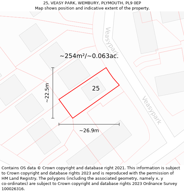 25, VEASY PARK, WEMBURY, PLYMOUTH, PL9 0EP: Plot and title map