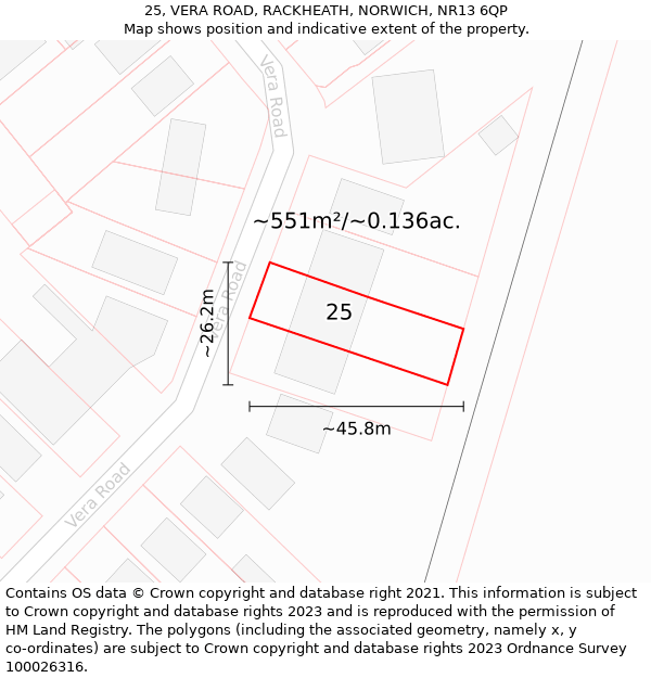 25, VERA ROAD, RACKHEATH, NORWICH, NR13 6QP: Plot and title map