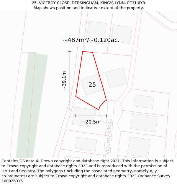 25, VICEROY CLOSE, DERSINGHAM, KING'S LYNN, PE31 6YR: Plot and title map