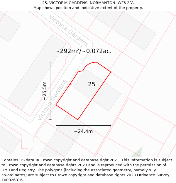 25, VICTORIA GARDENS, NORMANTON, WF6 2FA: Plot and title map