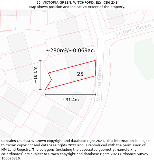 25, VICTORIA GREEN, WITCHFORD, ELY, CB6 2XB: Plot and title map