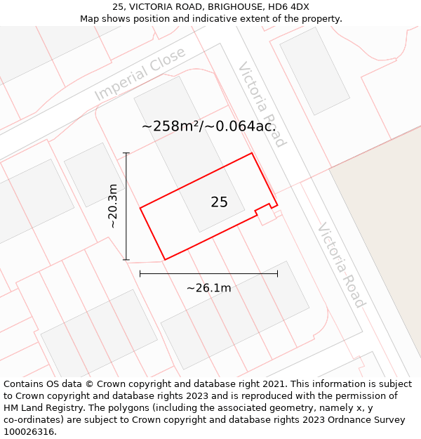 25, VICTORIA ROAD, BRIGHOUSE, HD6 4DX: Plot and title map