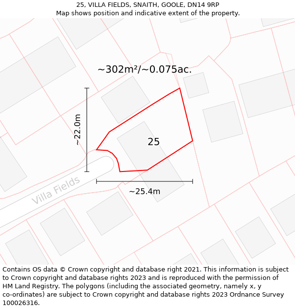 25, VILLA FIELDS, SNAITH, GOOLE, DN14 9RP: Plot and title map