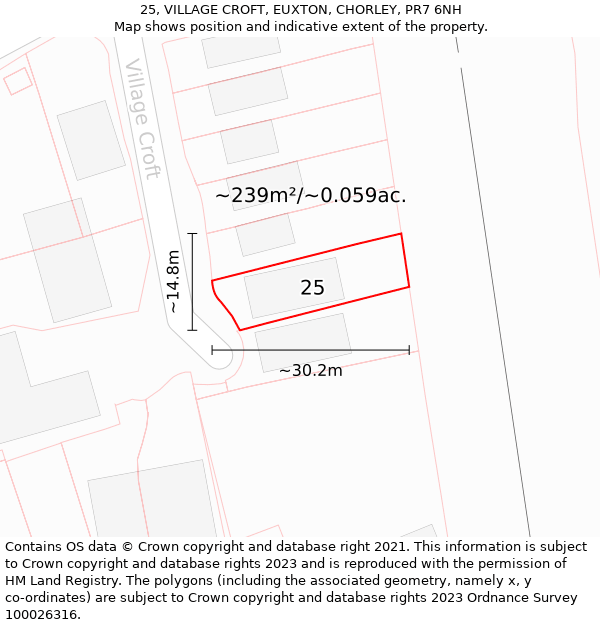 25, VILLAGE CROFT, EUXTON, CHORLEY, PR7 6NH: Plot and title map