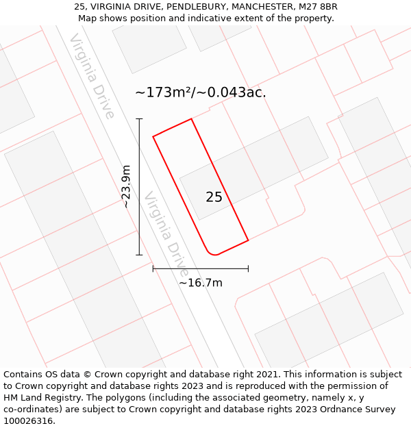 25, VIRGINIA DRIVE, PENDLEBURY, MANCHESTER, M27 8BR: Plot and title map