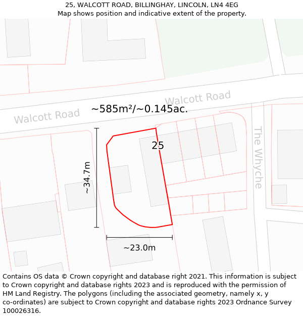 25, WALCOTT ROAD, BILLINGHAY, LINCOLN, LN4 4EG: Plot and title map