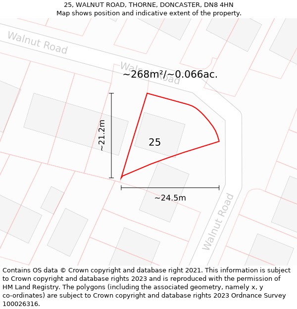 25, WALNUT ROAD, THORNE, DONCASTER, DN8 4HN: Plot and title map