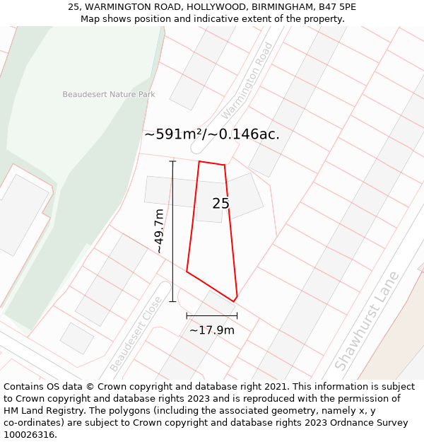 25, WARMINGTON ROAD, HOLLYWOOD, BIRMINGHAM, B47 5PE: Plot and title map