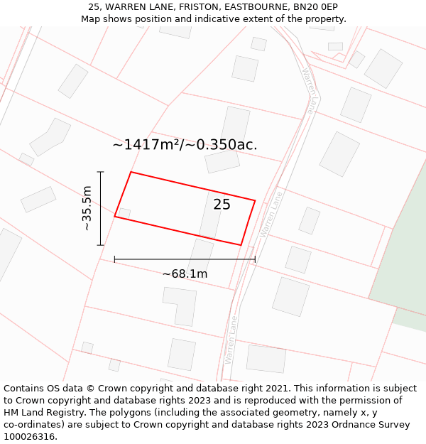 25, WARREN LANE, FRISTON, EASTBOURNE, BN20 0EP: Plot and title map