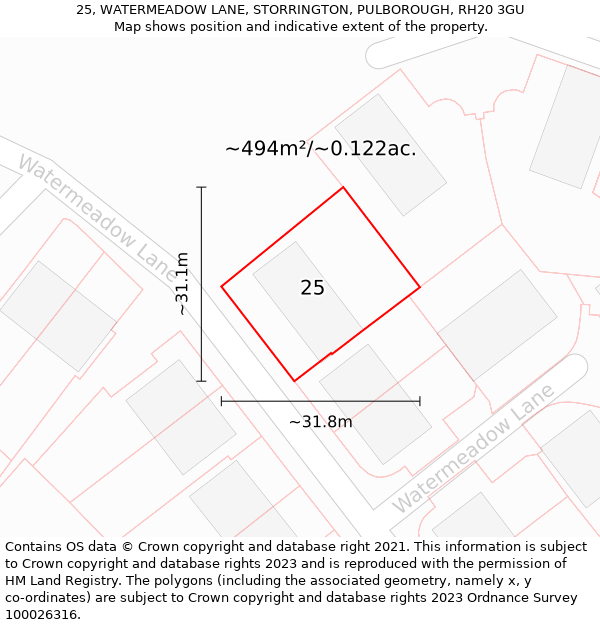 25, WATERMEADOW LANE, STORRINGTON, PULBOROUGH, RH20 3GU: Plot and title map