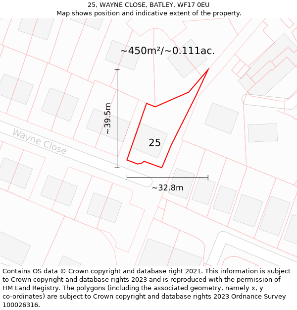 25, WAYNE CLOSE, BATLEY, WF17 0EU: Plot and title map