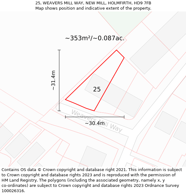 25, WEAVERS MILL WAY, NEW MILL, HOLMFIRTH, HD9 7FB: Plot and title map