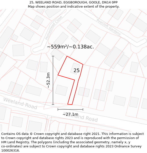 25, WEELAND ROAD, EGGBOROUGH, GOOLE, DN14 0PP: Plot and title map