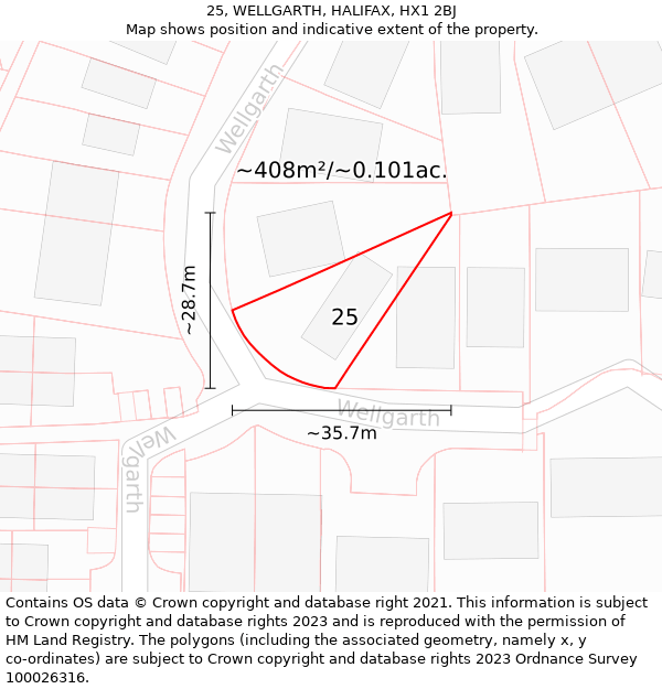 25, WELLGARTH, HALIFAX, HX1 2BJ: Plot and title map