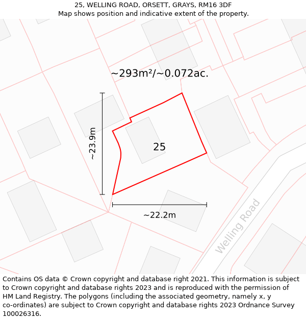 25, WELLING ROAD, ORSETT, GRAYS, RM16 3DF: Plot and title map