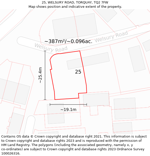 25, WELSURY ROAD, TORQUAY, TQ2 7FW: Plot and title map