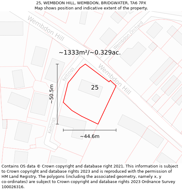 25, WEMBDON HILL, WEMBDON, BRIDGWATER, TA6 7PX: Plot and title map